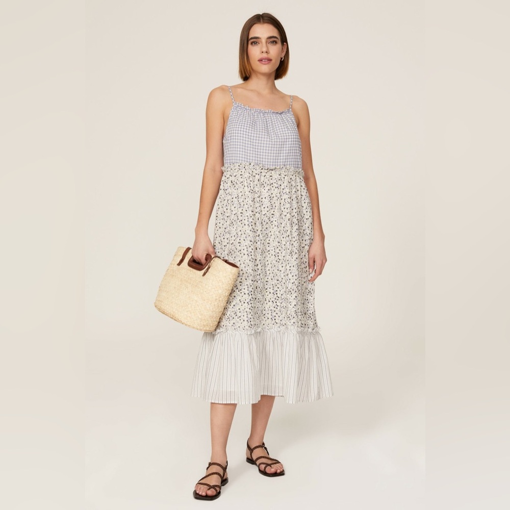 Rails Dora floral gingham dress S blue white stripes cotton